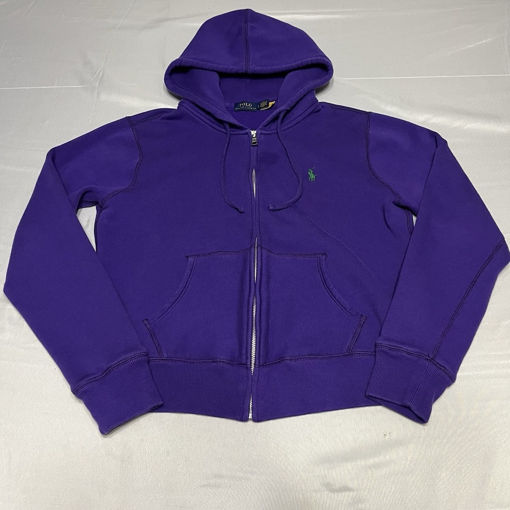 Polo Ralph Lauren Hoodie Size Large Purple Sweatshirt Full Zip Preppy Fleece